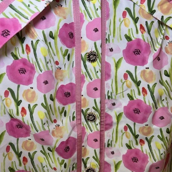 NWT Cicy Bell Women's XL Pink Floral Button Down Shirt Square Neck Bubble Sleeve - Picture 4 of 9